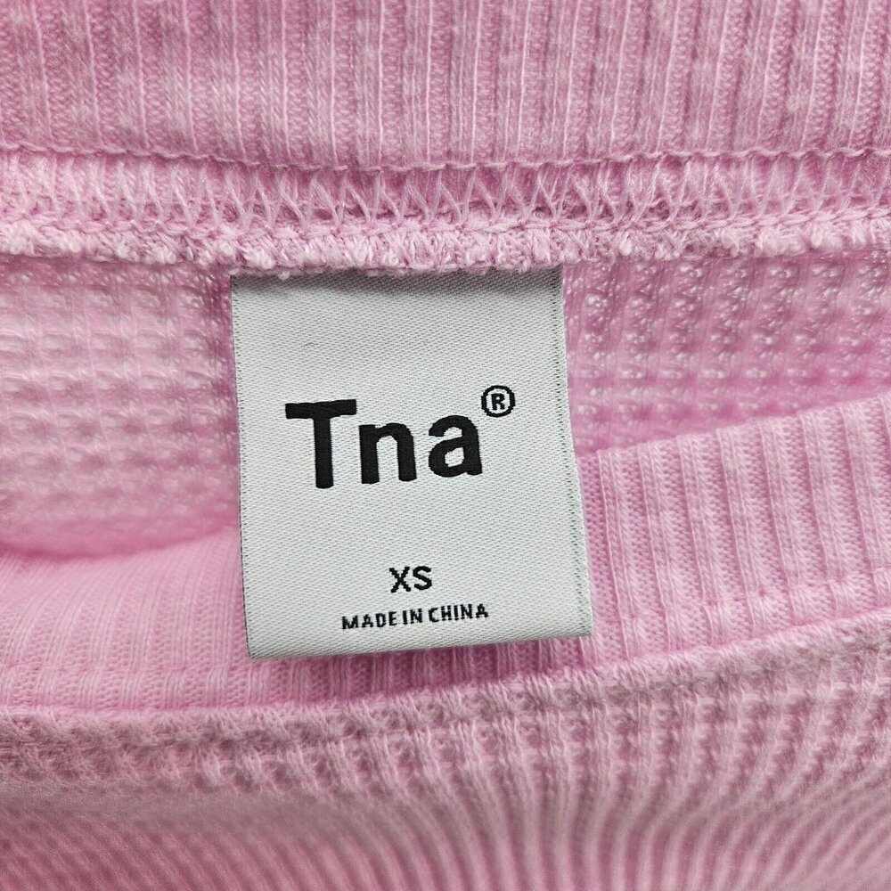 TNA Aritzia Waffle Crew Boxy Long Sleeve Top Pink Women’s Size XS Thermal Crop - Picture 5 of 9